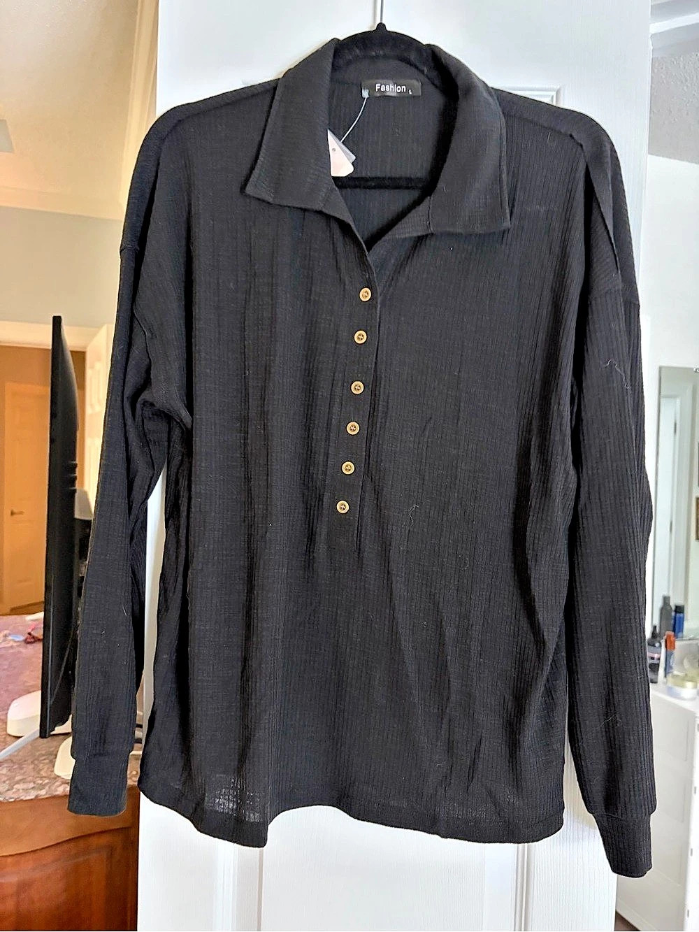 Fashion Black Button Front Blouse NWT